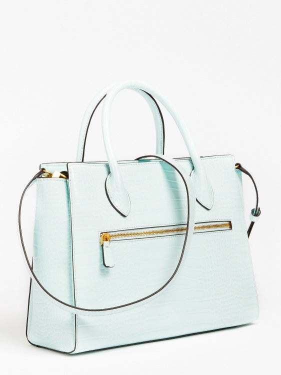 Teal Guess дамска чанта Enisa Croc Print