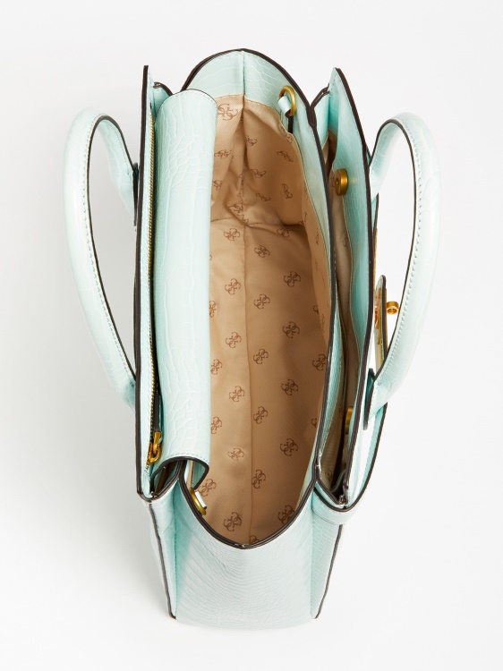 Teal Guess дамска чанта Enisa Croc Print