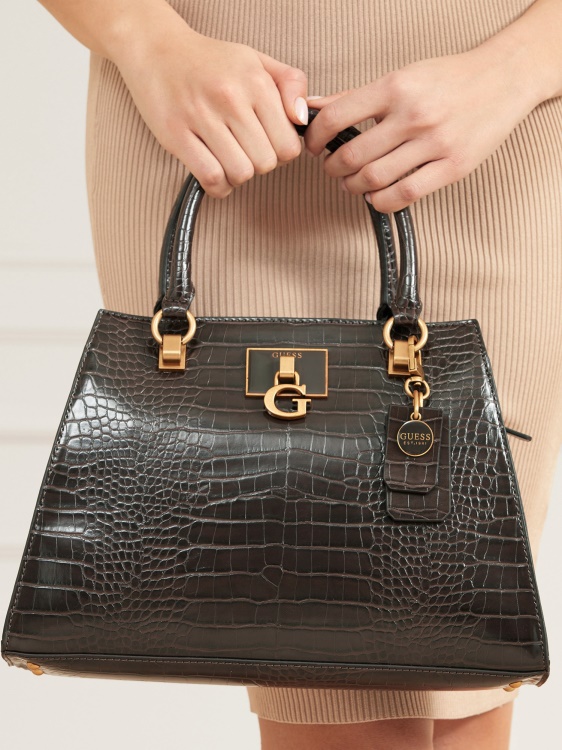 кафява дамска чанта с принт на крокодил Stephi Guess