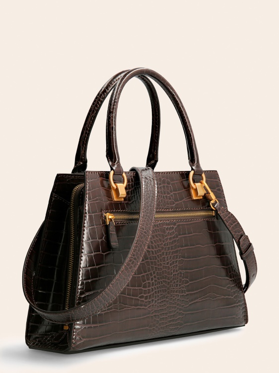 кафява дамска чанта с принт на крокодил Stephi Guess