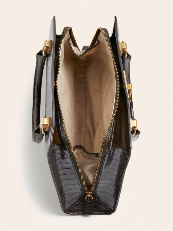 кафява дамска чанта с принт на крокодил Stephi Guess