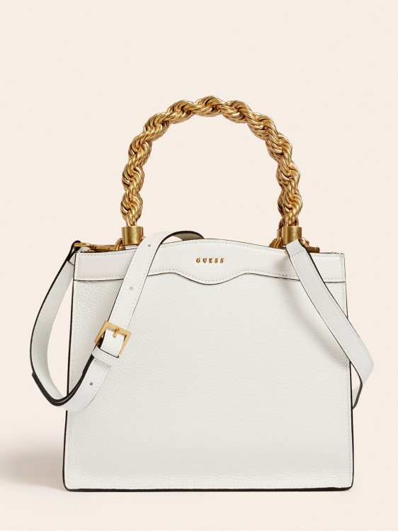 мини чанта Aida от естествена кожа Guess бяла