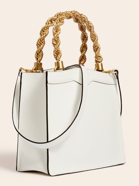 мини чанта Aida от естествена кожа Guess бяла