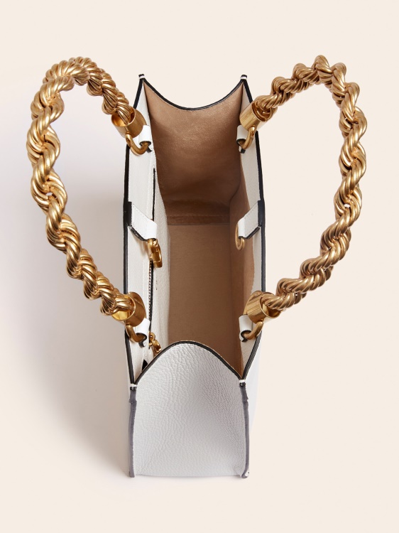 мини чанта Aida от естествена кожа Guess бяла