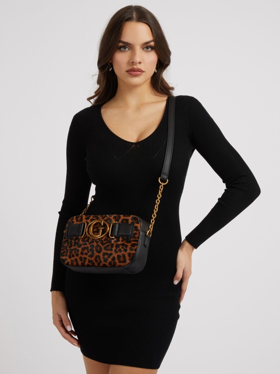 Guess Animalier Aviana мини кросбоди от естествена кожа