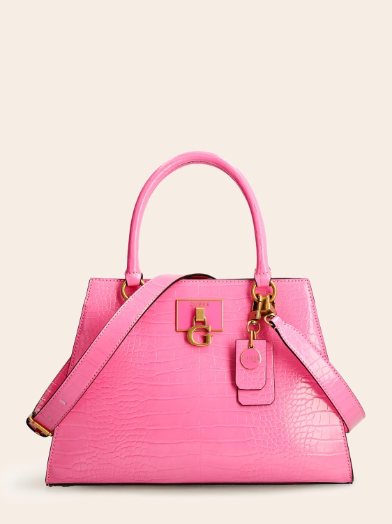 Guess розова дамска чанта с принт на стефи крокодил