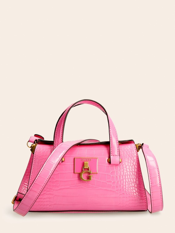 розова мини чанта Guess Stephi с крокодил