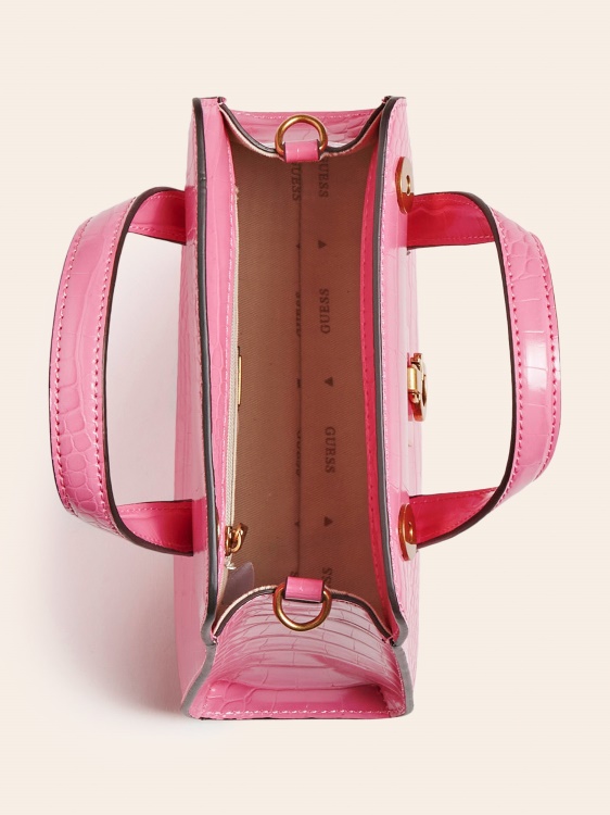розова мини чанта Guess Stephi с крокодил