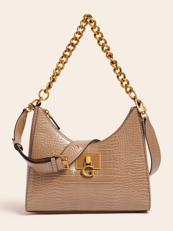 Guess Stephi Croc Print Hobo Cream