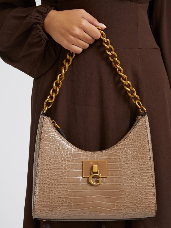 Guess Stephi Croc Print Hobo Cream