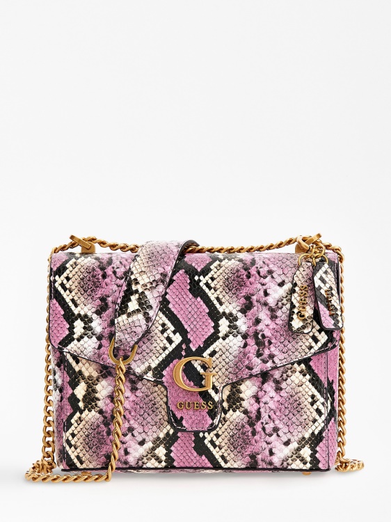 розов Shenny питон-принт мини Crossbody Guess