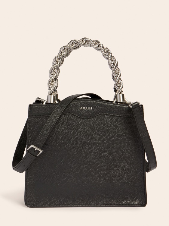 Черна мини чанта Aida от естествена кожа Guess