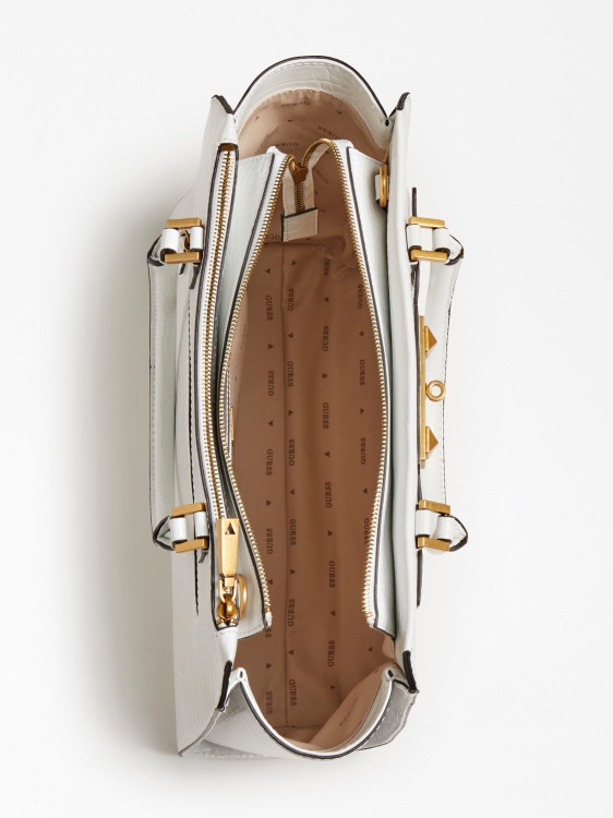 бяла дамска чанта Guess Raffie Croc Print