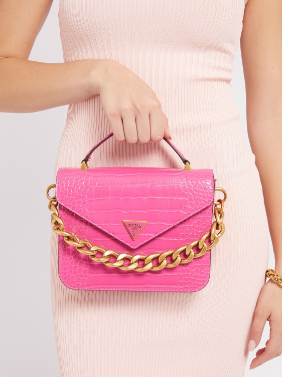 Guess розова мини чанта с щампа крокодил