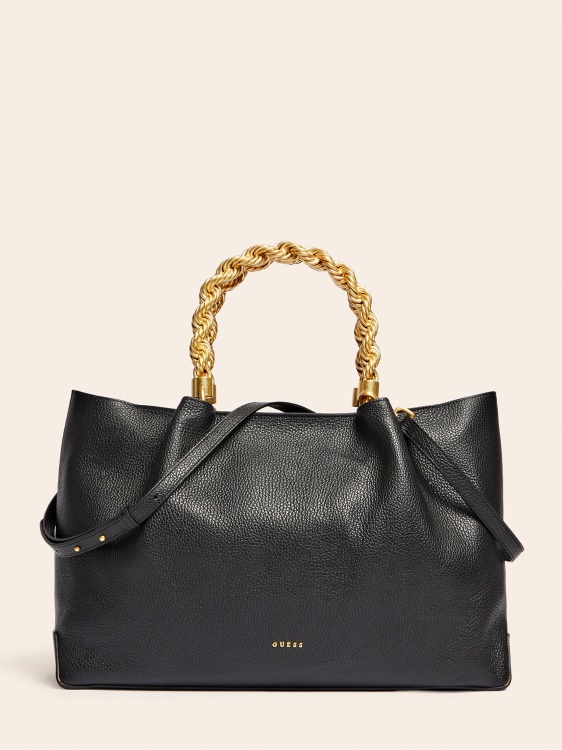 черна дамска чанта Aida от естествена кожа Guess