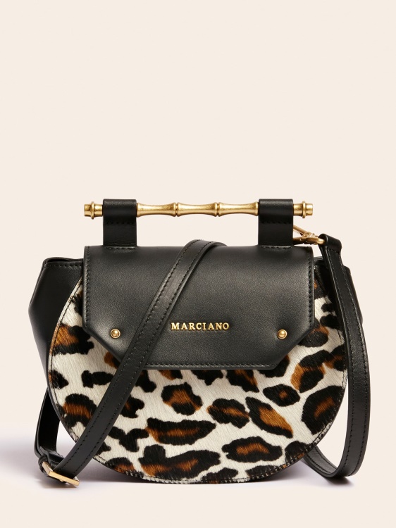 мини чанта през рамо от естествена кожа Animalier Guess Alia