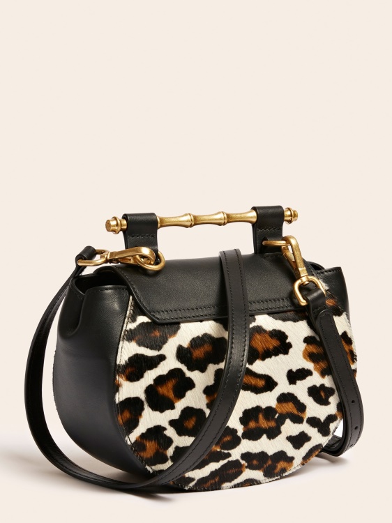 мини чанта през рамо от естествена кожа Animalier Guess Alia