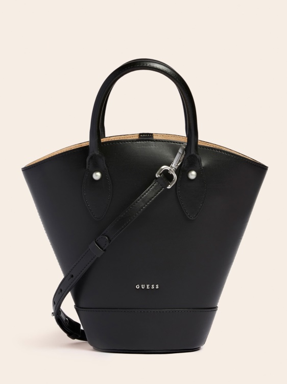 дамска чанта Jary от естествена кожа черна Guess
