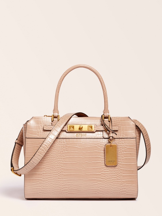 бежова чанта Guess Raffie с крокодил