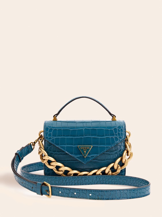 Guess Retour микро чанта с крокодилна щампа синя