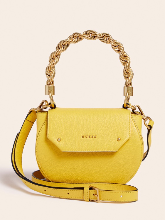 мини чанта от естествена кожа Aida Guess жълто