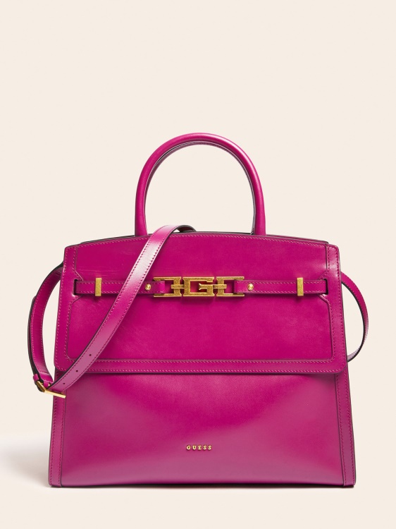 Дамска чанта Cristina от истинска кожа фуксия Guess