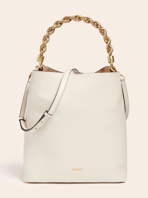 бяла чанта от естествена кожа Aida Guess
