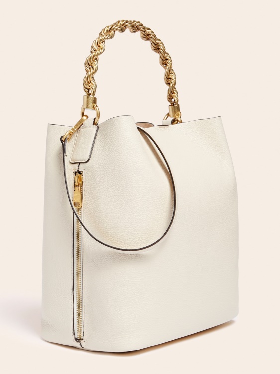 бяла чанта от естествена кожа Aida Guess