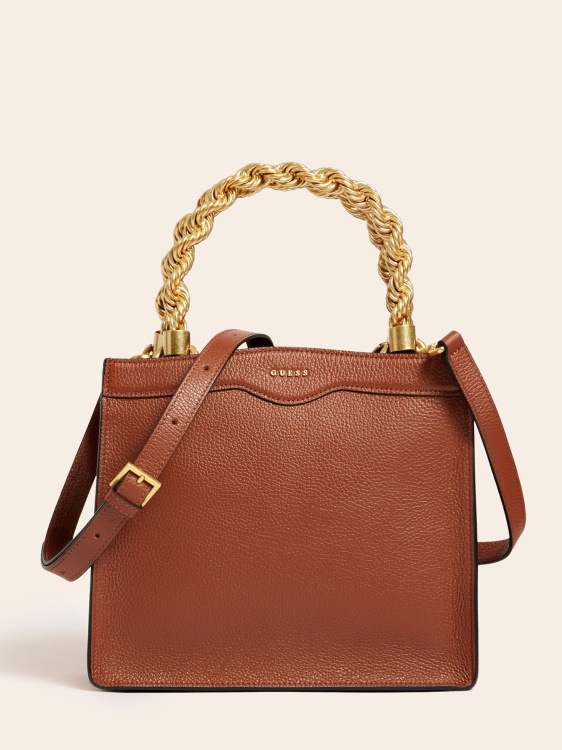 кафява мини чанта от истинска кожа Guess Aida