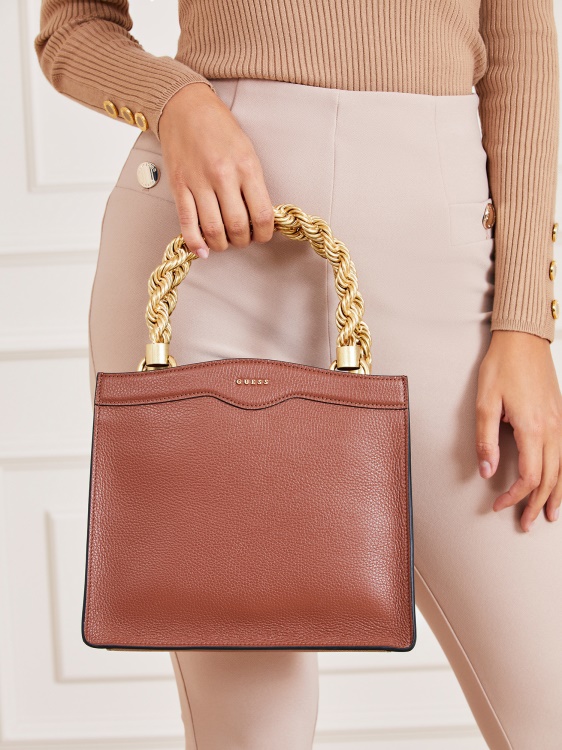кафява мини чанта от истинска кожа Guess Aida