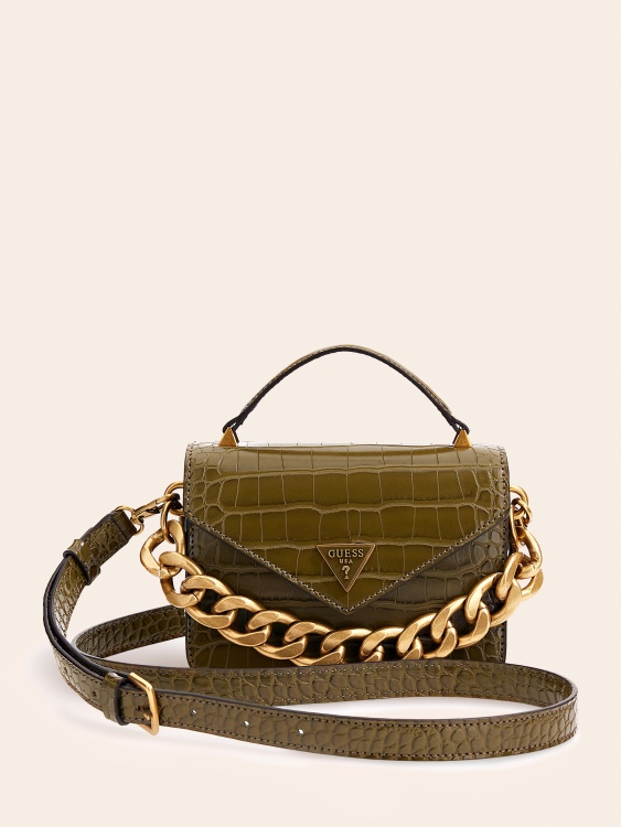 зелена микро чанта Guess Retour с крокодил