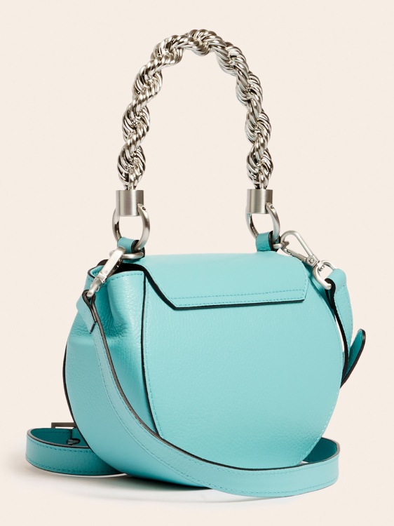 мини чанта Aida от естествена кожа син Guess