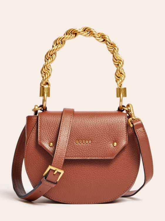 кафява мини чанта от естествена кожа Aida Guess