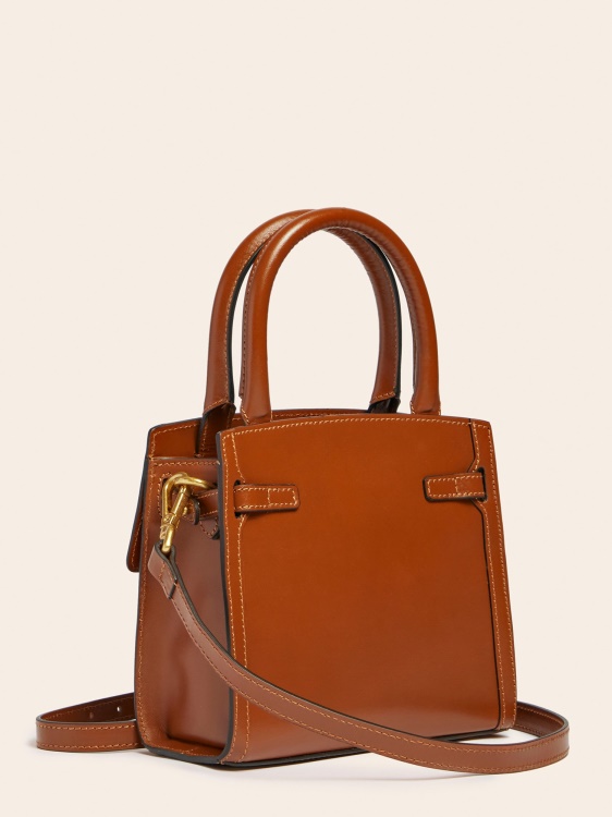 мини чанта Cristina от естествена кожа сиво Guess
