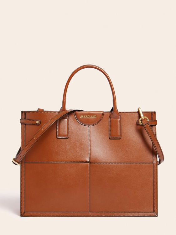 кафяво все още от истинска кожа Shopper Guess