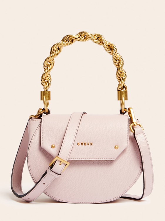 розова мини чанта Guess Aida от истинска кожа