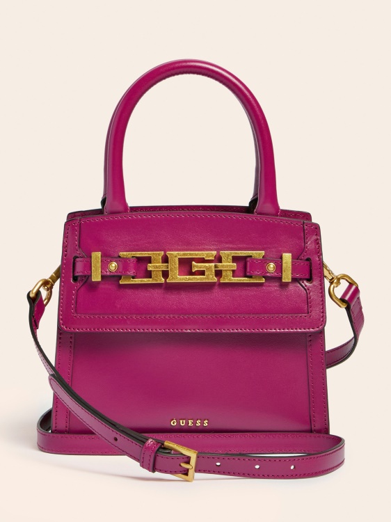 мини чанта Cristina от естествена кожа Guess фуксия