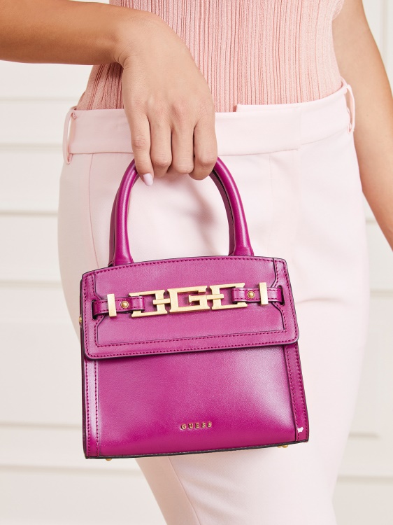 мини чанта Cristina от естествена кожа Guess фуксия