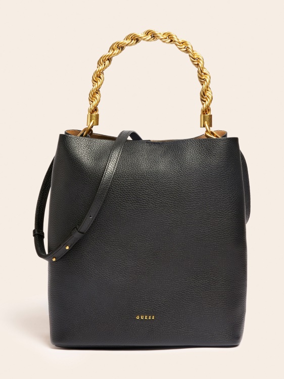черна дамска чанта Guess Aida от истинска кожа