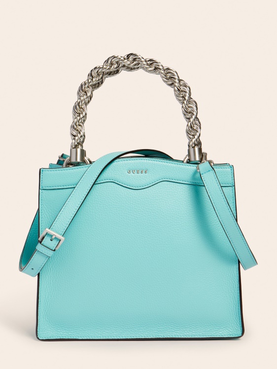 синя мини чанта от естествена кожа Aida Guess