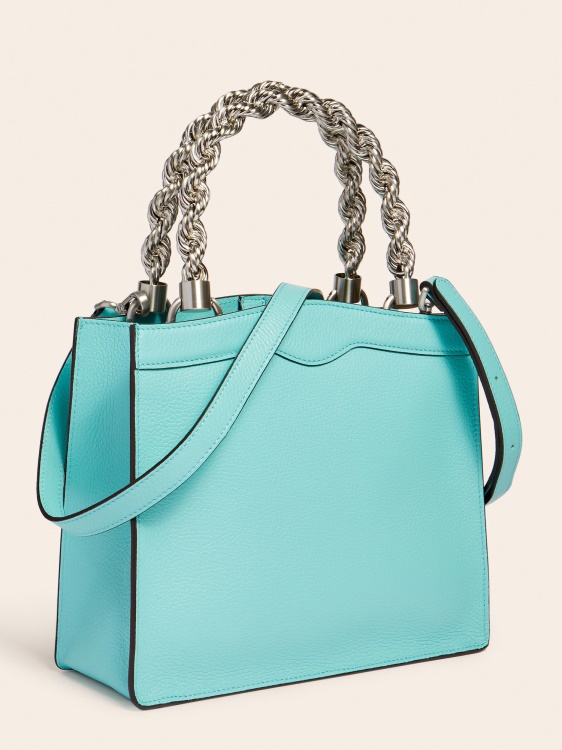 синя мини чанта от естествена кожа Aida Guess
