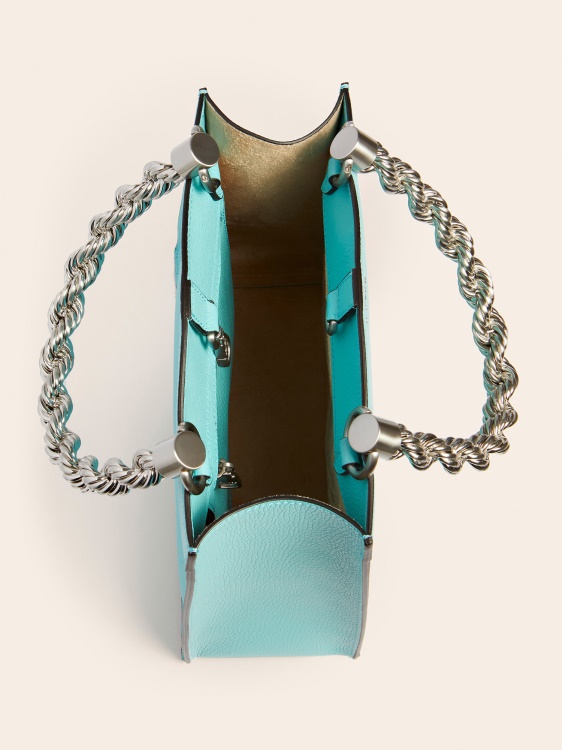 синя мини чанта от естествена кожа Aida Guess