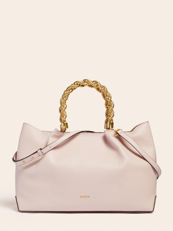 Дамска чанта Aida от естествена кожа Guess розово