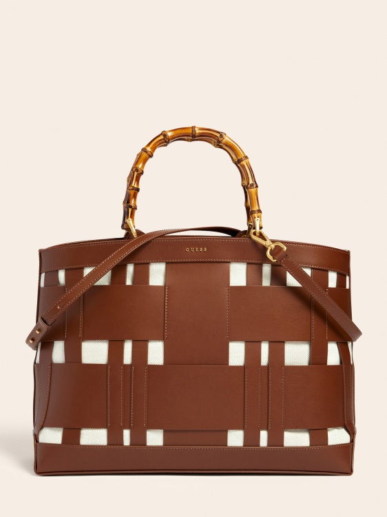 кафява ръчна чанта от естествена кожа Guess Aida