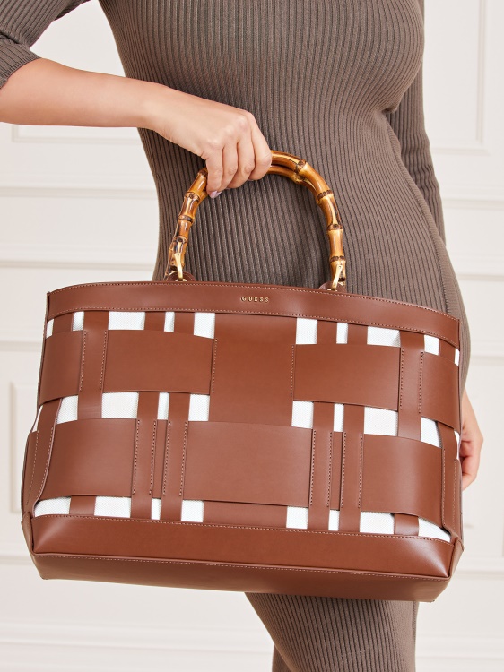 кафява ръчна чанта от естествена кожа Guess Aida