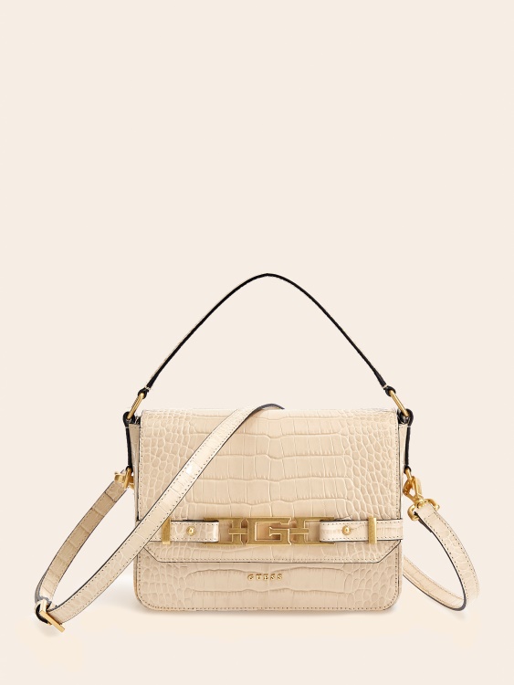 бяла чанта за през рамо от естествена кожа Cristina Guess