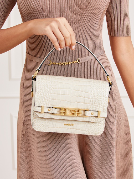 бяла чанта за през рамо от естествена кожа Cristina Guess