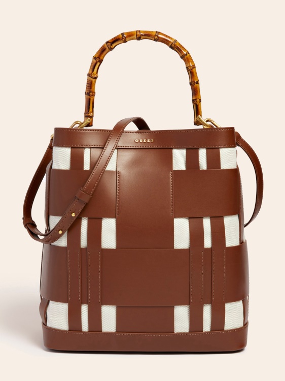 кафява чанта за скитник от истинска кожа Guess Aida