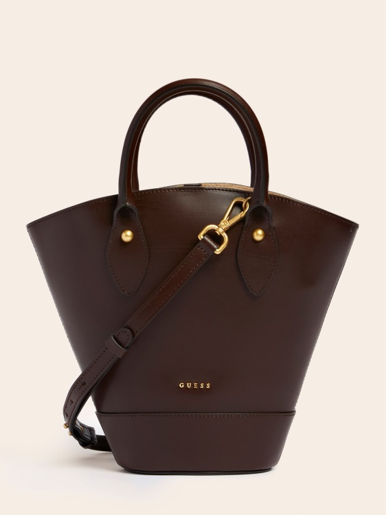 кафява дамска чанта Guess Jary от истинска кожа