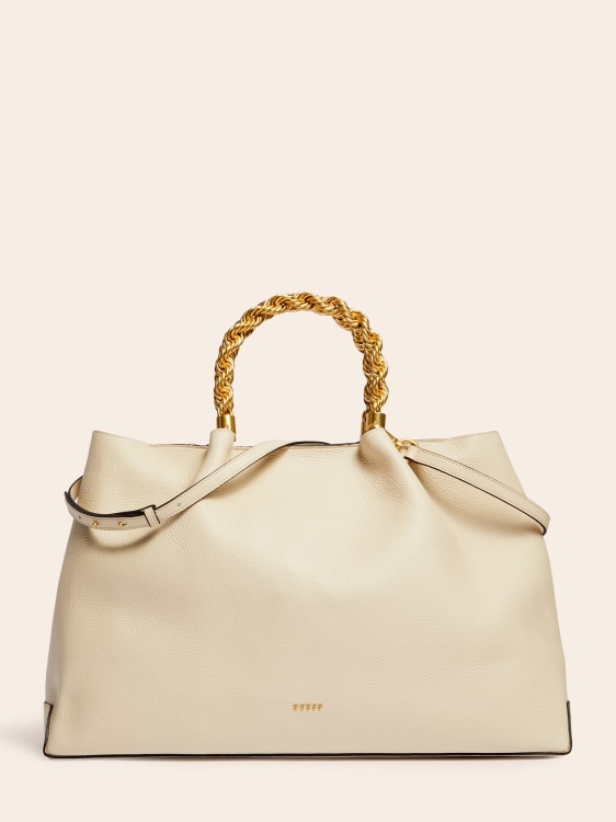 бяла макси чанта от естествена кожа Aida Guess